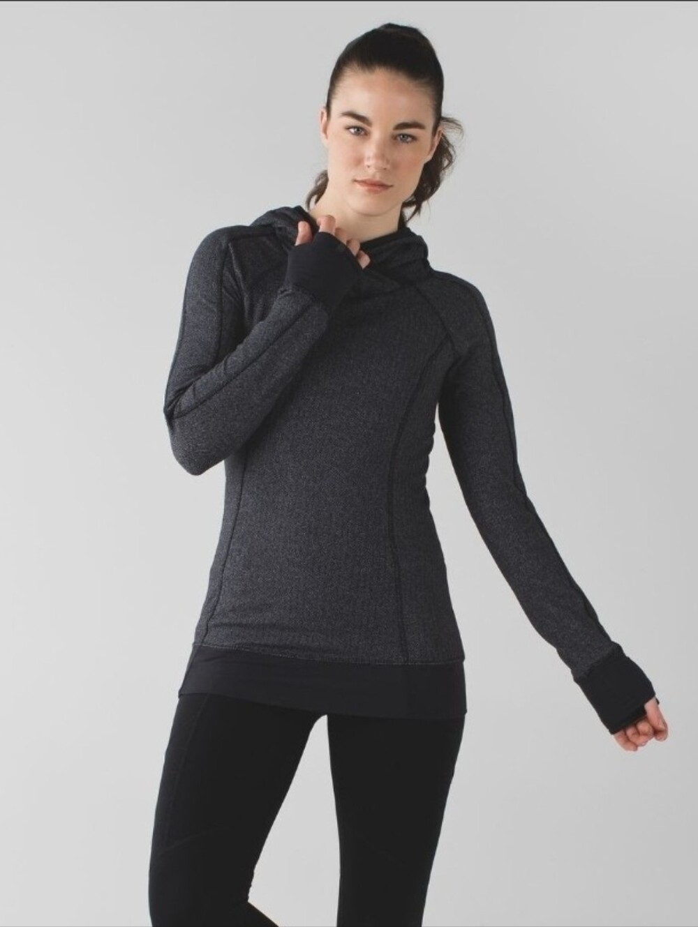 Lululemon Think Fast Hoodie Heathered Herringbone Black Size 10